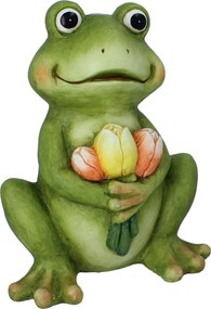 ZÁHRADNÁ FIGÚRKA – SEDIACA ŽABA S TULIPÁNMI 27,5 x 18,5 x 35 CM *7522