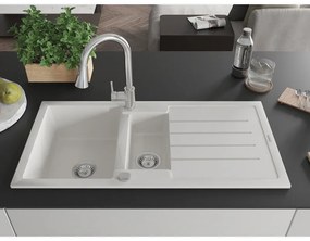 Mexen Andres, 1,5-komorový granitový drez 1000x500x200 mm a drezová batéria Elia, biela, 6515-20-670101-00