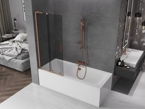 Mexen Velar L, 2-krídlová posuvná vaňová zástena 85 x 150 cm, 8mm šedé sklo, medená matná, 896-085-003-41-65