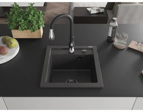 Mexen Vito, 1-komorový granitový drez 520x490x210 mm a drezová batéria Savita, čierna škvrtnitá, 6503-76-672601-70-B