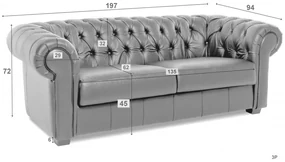 Kožená pohovka CHESTERFIELD - 3P, sivá (Rimini)
