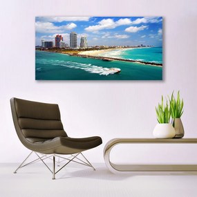 Obraz na akrylátovom skle More pláž mesto krajina 120x60 cm