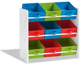 Livarno home Skladovací regál s 9 textilnými boxami (zelený/červený/modrý)  (100351417)