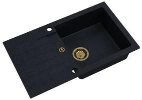 Sink Quality Natalie, kuchynský granitový drez 770x450x170 mm + zlatý sifón, čierna škvrnitá-BROCADE, SKQ-NAT.B.1KDO.XG