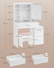 Toaletní stolek s LED osvětlením a taburetem Vasagle Ginny 98 cm bílý