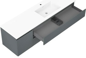 Mexen Rivel, kúpeľňová skrinka 160 cm s pravým umývadlom Otis, 2S, 1D, drážkovaná, grafitová/biela matná, 91A23-16047-3-BBFFF66-W18P01