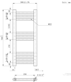 Erga Basic, vykurovacie teleso 700x300 mm, 192 W, čierna matná, GMA-BASIC-7030-BK