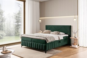 Posteľ Boxspring Wasil 160x200 s úložným priestorom - zelený hydrofóbny zamat Element 12