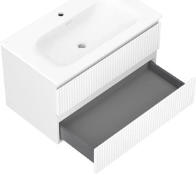 Mexen Rivel, kúpeľňová skrinka 80 cm s umývadlom Vela, 2 zásuvky, drážkovaná, biela matná, 91A20-08047-2-BFF01-W23M01