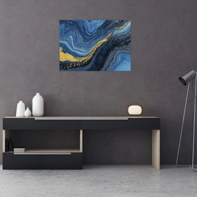 Sklenený obraz - Modro-zlatá abstrakcia (70x50 cm)