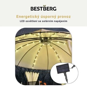 Záhradný altán s LED solárnym osvetlením BestBerg BBGG-21 / 350 x 274 cm / béžová