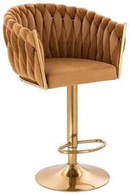 LuxuryForm DESIGN Barová stolička NORDEN VELUR na zlatom tanieri - medová