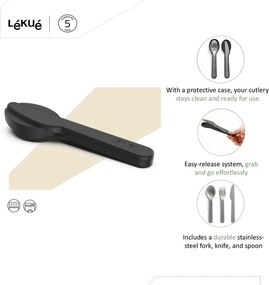 Čierne/v striebornej farbe antikoro cestovné príbory v súprave 3 ks To Go – Lékué