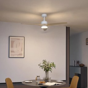 Inteligentný stropný ventilátor biely s drevenou potlačou 132 cm vrátane LED stmievateľného s diaľkovým ovládaním - Joly