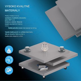 InternetovaZahrada Konferenčný stolík NY – 72 x 72 cm – vysoký lesk šedý