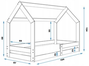 Interbeds Domček 1 detská posteľ Sivá 87x164