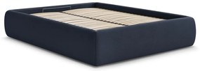 Tmavomodrá čalúnená dvojlôžková posteľ s úložným priestorom/bez čela s roštom 160x200 cm Inera – Bobochic Paris