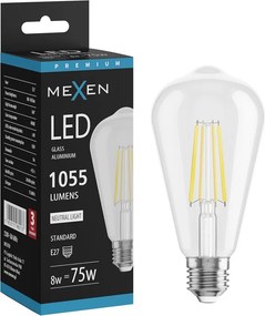 Mexen Vintis, LED filamentová žiarovka E27, ST64, 8 W, neutrálna biela 4000K, číra, L152-E27-0840-00