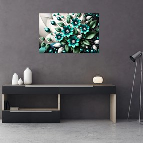 Obraz - 3D tyrkysové kvety (90x60 cm)