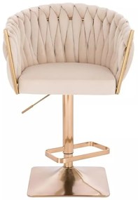 LuxuryForm DESIGN Barová stolička NORDEN VELUR na zlatej hranatej podstave - krémová