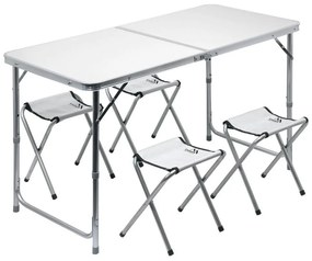 Compass Skladací kempingový stôl + 4x stolička biela/chróm CP0096