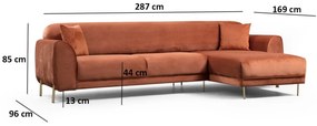 Dizajnová rozkladacia sedačka Haylia 287 cm škoricová - pravá