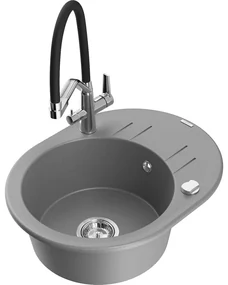 Mexen Kevin, granitový drez 586x458x190 mm, 1-komorový a biela batéria Duo, šedá, 6517-71-671701-07