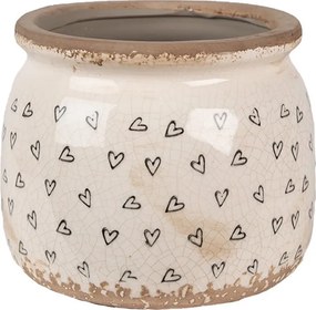 Béžový keramický obal na kvetináč so srdiečkami Hearti M - Ø 16*13 cm