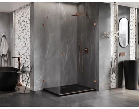 Mexen Lunar-B, pravostranný výklopný sprchový kút 100 x 90 cm, 8mm číre sklo, profil medená matná, 832-100-090-65-00-P