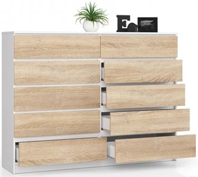 Komoda K160 10SZ CLP biela / sonoma