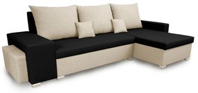 Rozkládací rohová sedací souprava PETR Černá/Béžová + 2 Taburety