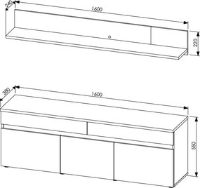 TV skříňka s policí Lille, dub artisan/antracit, s osvětlením