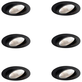 Sada 6 zapustených bodových svetiel čierna 9,5 cm vrátane LED 1300 lm stmievateľné IP65 - Gaius