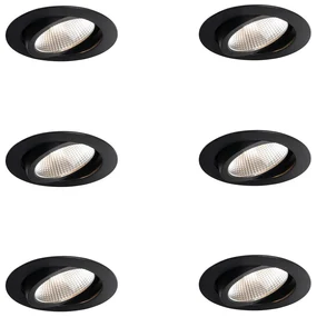Sada 6 zapustených bodových svetiel čierna 9,5 cm vrátane LED 1300 lm stmievateľné IP65 - Gaius