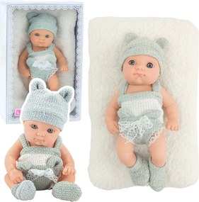 LEAN Toys Bábika bábätko s dekou v bielo-sivom oblečení, čiapka 18 cm