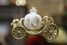 Zlato biela vianočná ozdoba rozprávkový koč 12cm
