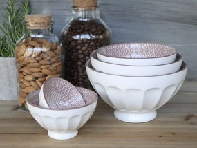 Set 5ks biela porcelánová miska s ružovými detailmi vo vnútri Arés - Ø15*9 cm