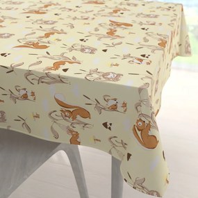 Biante Detský bavlnený štvorcový obrus Sandra SA-700 Veveričky a ježkovia na svetlo vanilkovom 80x80 cm