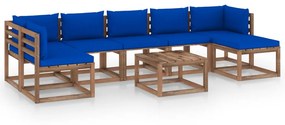 8-dielna záhradná sedacia súprava s modrými podložkami
