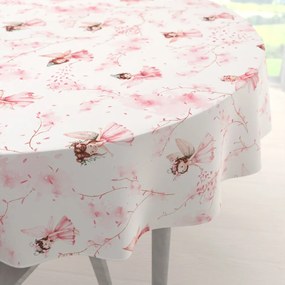 Biante Detský bavlnený okrúhly obrus Sandra SA-684 Ružové víly na bielom Ø 140 cm