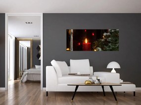 Obraz - Žiariaca vianočná sviečka (120x50 cm)