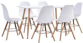 vidaXL 7-dielna jedálenská súprava, plast, biela