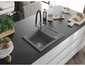 Mexen Enzo, granitový drez 576x465x174 mm, 1-komorový a drezová batéria Duo, šedá, 6506-71-671701-07