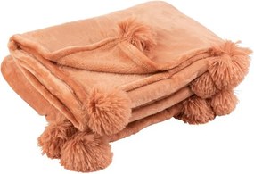 Plyšový pléd v staroružovej farbe s brmbolcami PomPom - 130 * 170 * 1 cm