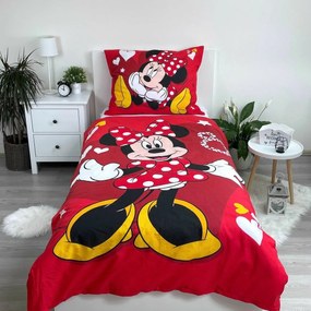 Jerry Fabrics Detské bavlnené obliečky Minnie Red heart, 140 x 200 cm, 70 x 90 cm