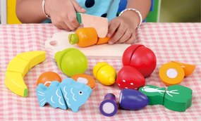 Drevené ovocie a zelenina na krájanie, 13ks, Eco Toys