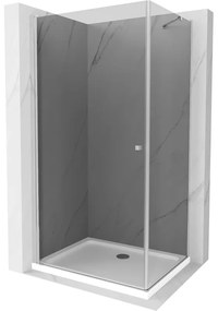 Mexen Pretoria, sprchovací kút 100 (dvere) x 80 (stena) cm, 6mm šedé sklo, chrómový profil + biela sprchová vanička, 852-100-080-01-40-4010