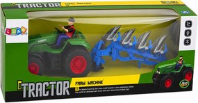 LEAN Toys Traktor s pluhom a poľnohospodárom, diaľkovo ovládaný RC, so svetlami, zelený, mierka 1:24