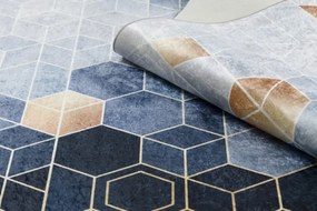 Koberec protišmykový ANDRE 1216 Kocka, geometrický - modrý