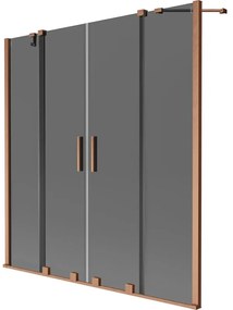 Mexen Velar Duo, 2-krídlová posuvná vaňová zástena 160 x 150 cm, 8mm šedé sklo, medená matná, 896-160-000-42-65